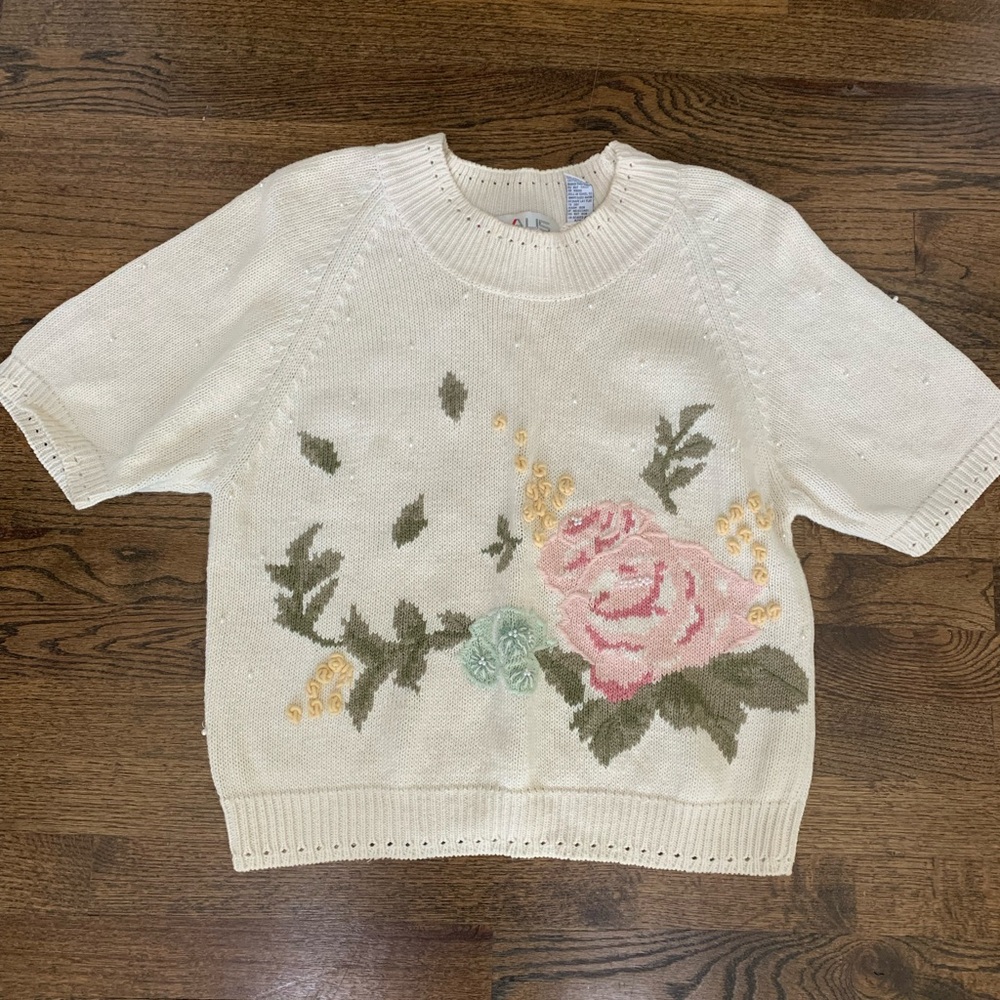 Vintage Chaus Women’s Sweater Cottage Core Pearl Detail Medium
